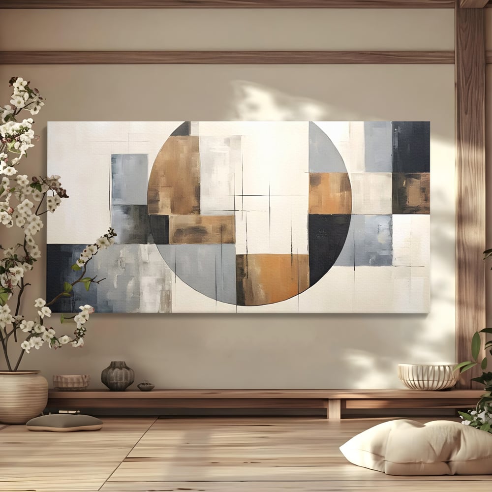 Tablou canvas cu pictura canvas cu linii negre si forme geometrice, fara rama, pe sasiu de lemn